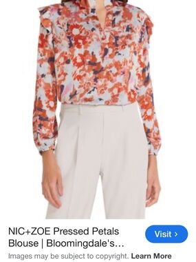 NIC+ZOE Floral Ruffle-Shoulder Blouse in Orange and White